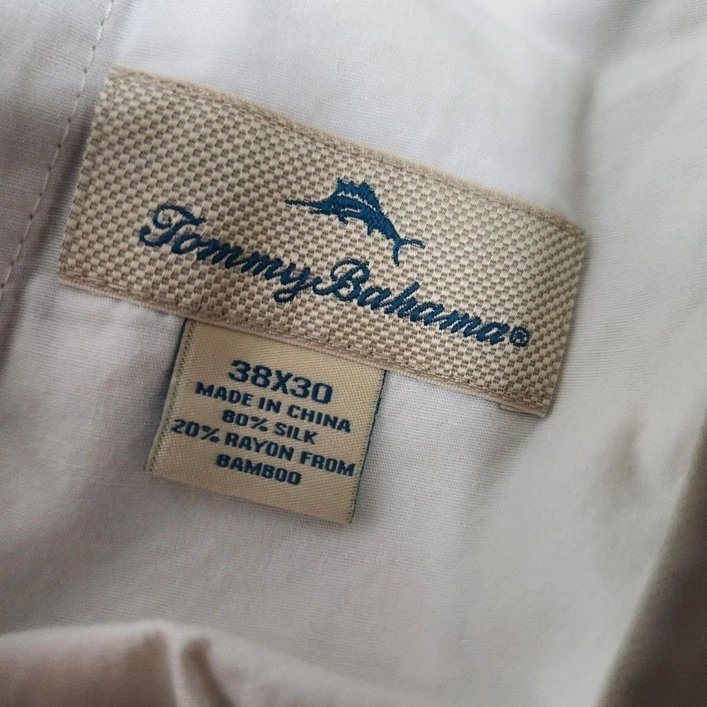 Tommy Bahama Silk Bamboo Pants Men‎ 38x30 Khaki Straight Leg Flat Front Beach